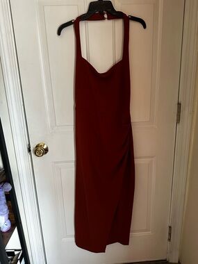 Lulu's Rust Orange Halter Cowl Midi Dress